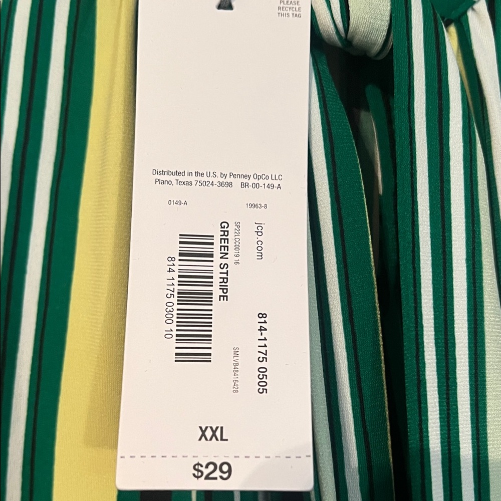 NWT Liz Claiborne Sleeveless Tie Neck Blouse Green Yellow Striped Size XXL - Picture 5 of 5
